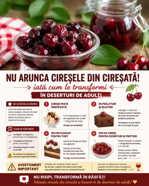Nu arunca cireșele din cireșată! Iată cum le transformi în deserturi de adulți