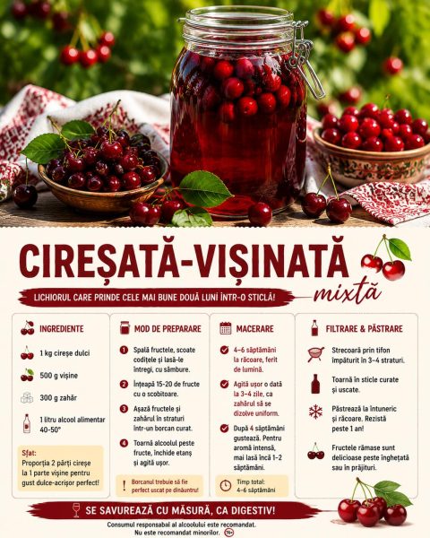 Cireșată și vișinată la un loc. Iată lichiorul care prinde cele mai bune două luni într-o sticlă!