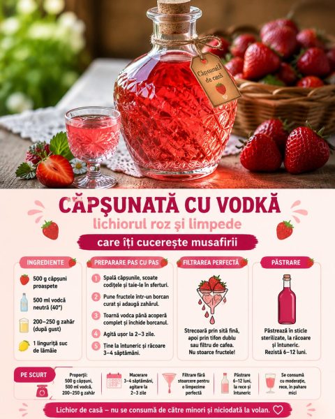 Căpșunată cu vodcă, lichiorul roz și limpede care îți cucerește musafirii
