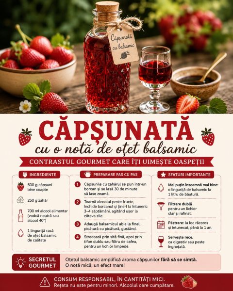Căpșunată cu o notă de oțet balsamic, contrastul gourmet care îți uimește oaspeții