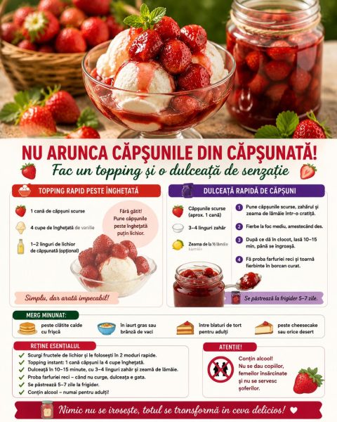 Nu arunca căpșunile din căpșunată! Fac un topping și o dulceață de senzație