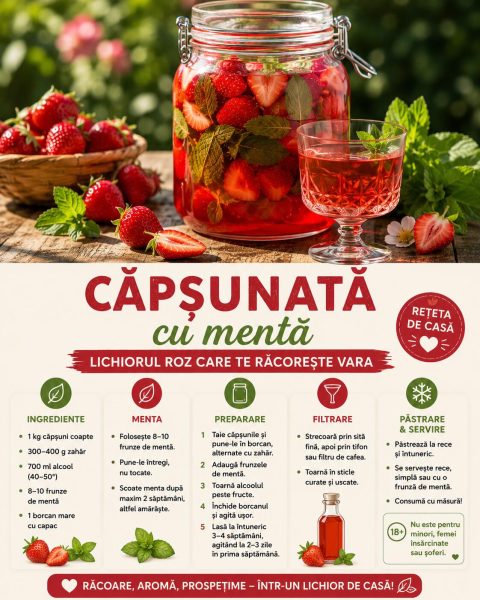 Căpșunată cu mentă, lichiorul roz care te răcorește vara. Iată cum o faci acasă!
