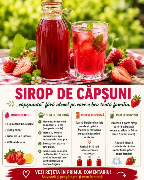 Sirop de căpșuni, „căpșunata„ fără alcool pe care o bea toată familia