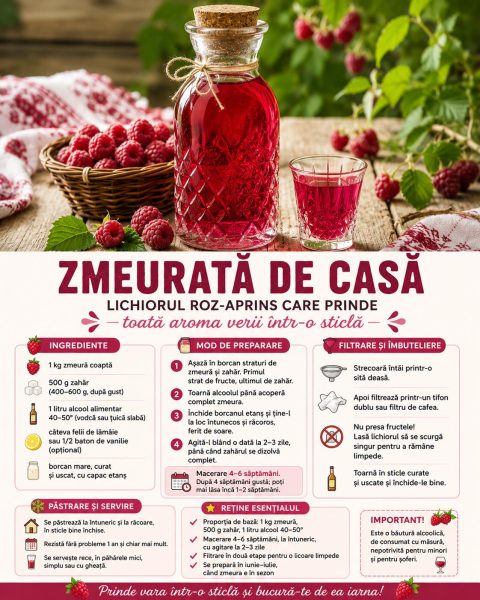 Zmeurată de casă, lichiorul roz-aprins care prinde toată aroma verii într-o sticlă