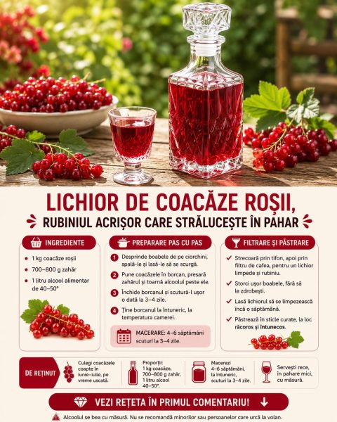 Lichior de coacăze roșii, rubiniul acrișor care strălucește în pahar