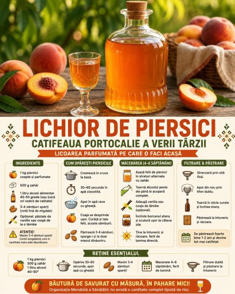 Lichior de piersici, catifeaua portocalie a verii târzii pe care o faci acasă