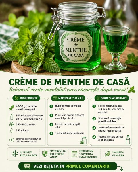 Crème de menthe de casă. Iată cum faci lichiorul verde-mentolat care răcorește după o masă copioasă!