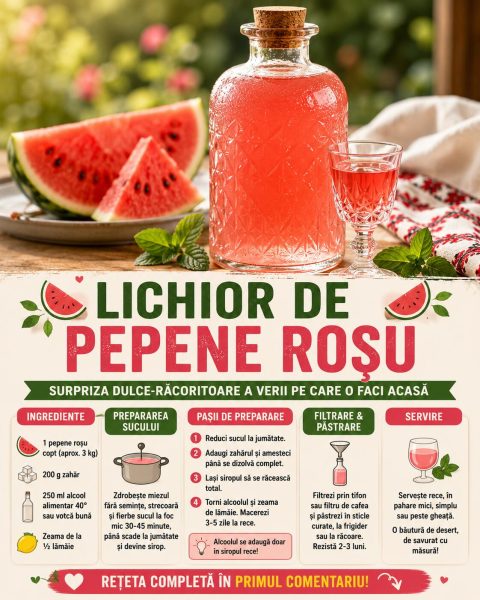 Lichior de pepene roșu, surpriza dulce-răcoritoare a verii pe care o faci acasă