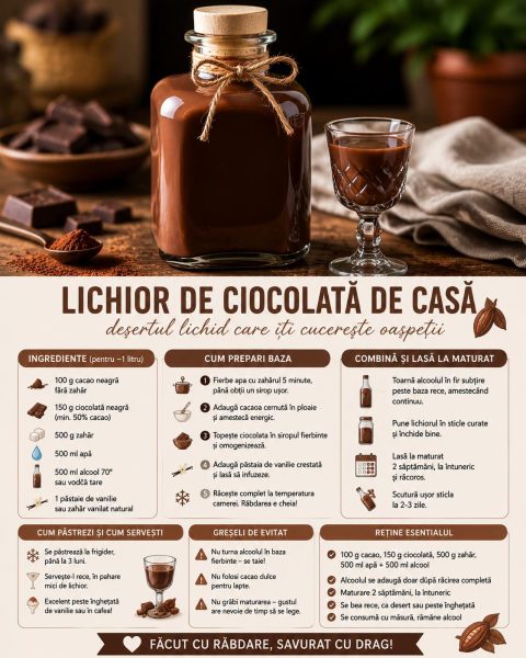 Lichior de ciocolată de casă, desertul lichid care îți cucerește oaspeții. Iată rețeta!