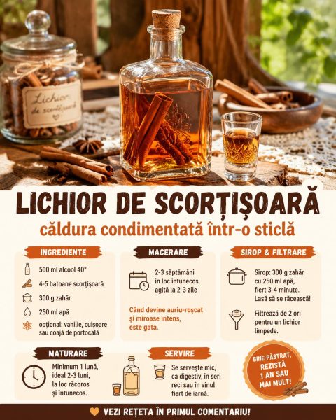 Lichior de scorțișoară, căldura condimentată într-o sticlă pe care o pregătești din vară