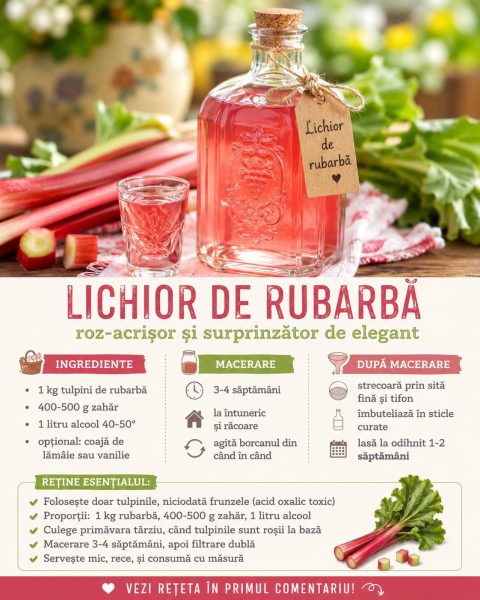 Lichior de rubarbă, roz și acrișor. Iată cum transformi tulpinile în băutură de sărbătoare!