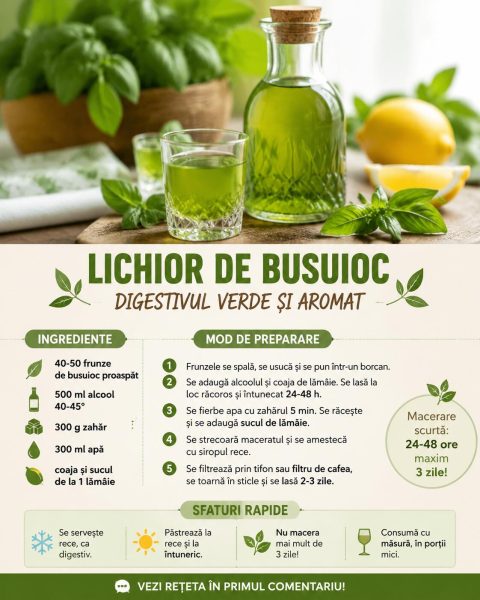 Lichior de busuioc, digestivul verde și aromat care surprinde pe oricine. Iată rețeta!