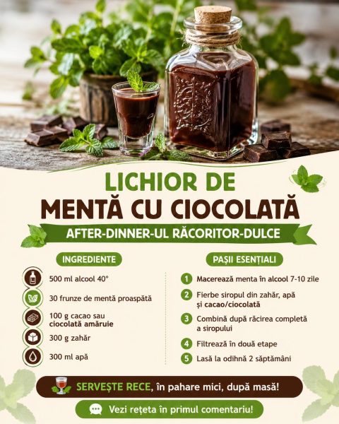 Lichior de mentă cu ciocolată, digestivul răcoritor care cucerește orice oaspete. Iată rețeta!