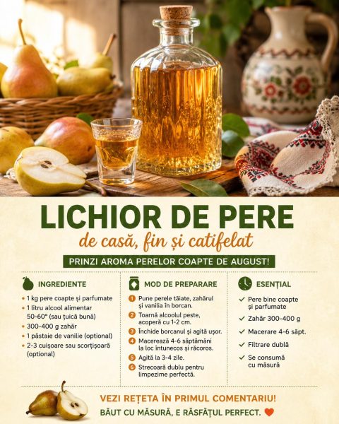 Lichior de pere de casă, fin și catifelat. Iată cum prinzi aroma perelor coapte de august!