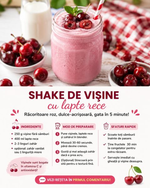 Shake de vișine cu lapte rece. Iată cum faci acasă o răcoritoare roz, dulce-acrișoară!