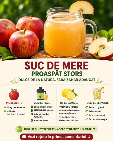 Suc de mere proaspăt stors, dulce de la natură și fără pic de zahăr adăugat. Iată cum se face!
