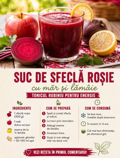 Suc de sfeclă roșie cu măr și lămâie, tonicul rubiniu pe care îl făceau bunicile pentru energie