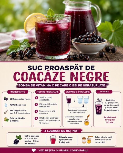 Suc proaspăt de coacăze negre, bomba de vitamina C pe care o bei pe nerăsuflate