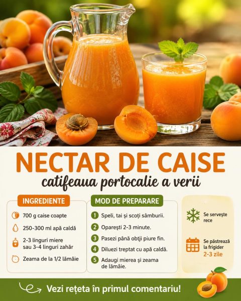 Nectar de caise proaspăt, catifeaua portocalie a verii pe care o bei dintr-o suflare