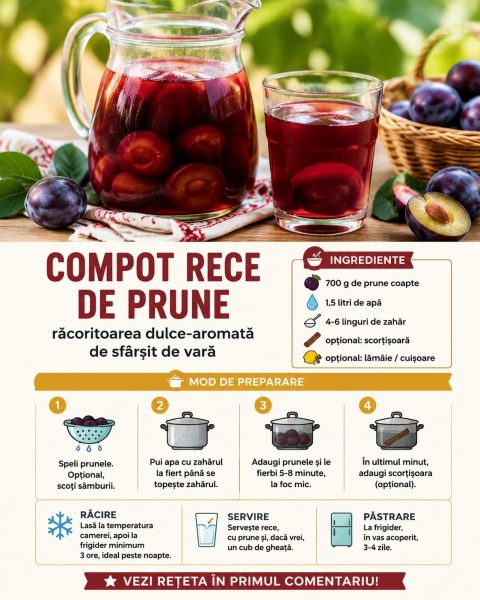 Compot rece de prune, răcoritoarea dulce-aromată cu care închei vara cum se cuvine