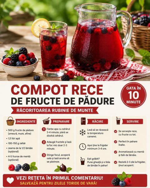 Compot rece de fructe de pădure, răcoritoarea rubinie care îți astâmpără setea în plină vară