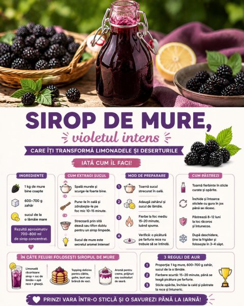 Sirop de mure, violetul intens care îți transformă limonadele și deserturile. Iată cum îl faci!