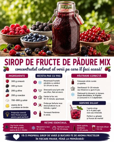 Sirop de fructe de pădure mix, concentratul colorat al verii pe care îl faci acasă