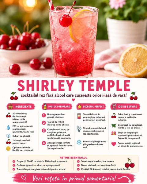 Shirley Temple, cocktailul roz fără alcool care cucerește orice masă de vară