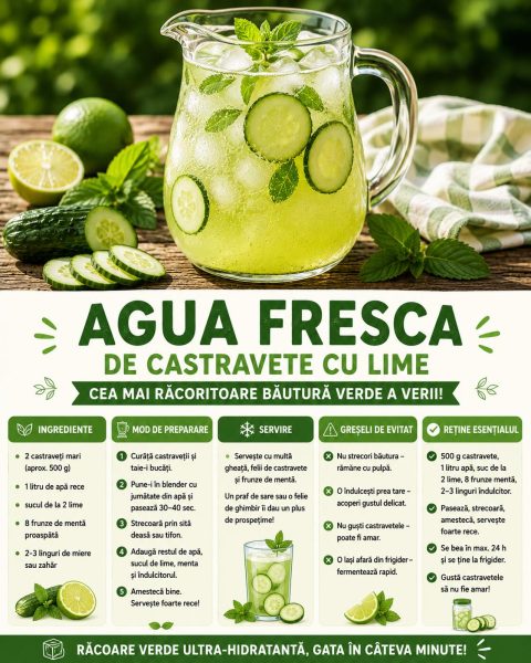 Agua fresca de castravete cu lime. Cea mai răcoritoare băutură verde a verii!