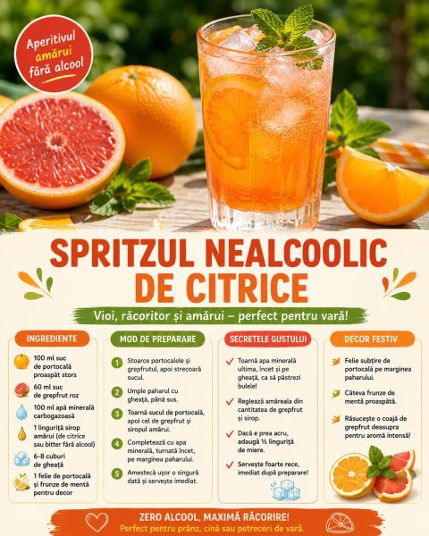Spritzul nealcoolic de citrice. Aperitivul vioi și amărui pe care îl bei fără grijă vara aceasta!