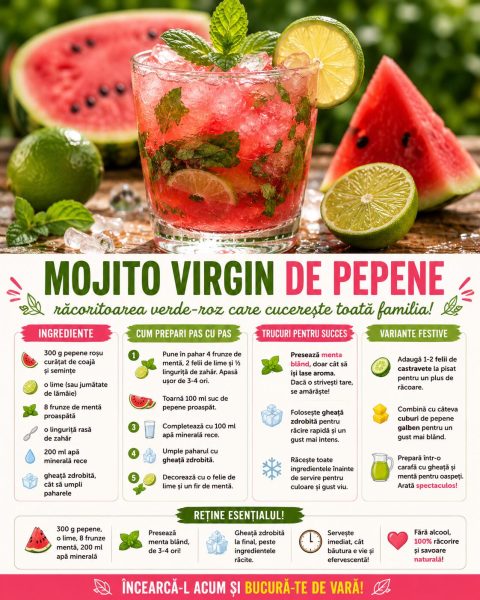 Mojito virgin de pepene, răcoritoarea verde-roz care cucerește toată familia