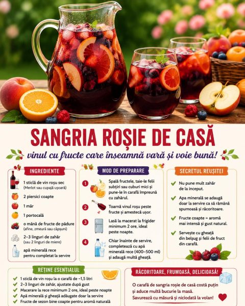 Sangria roșie de casă, vinul cu fructe care înseamnă vară și voie bună
