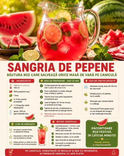 Sangria de pepene, băutura roz care salvează orice masă de vară pe caniculă