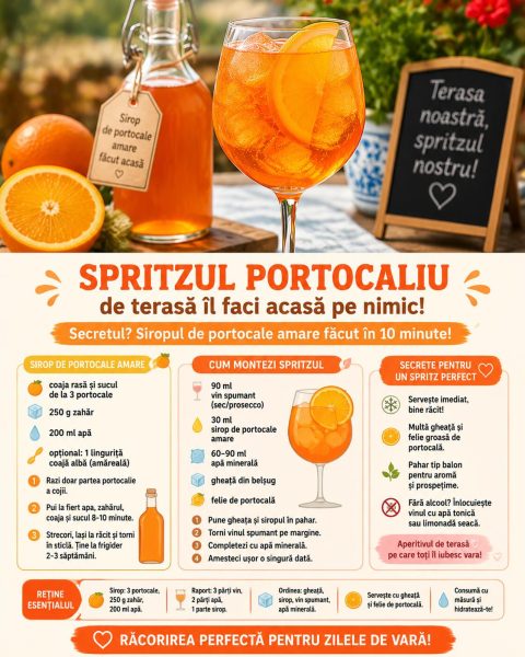Spritzul portocaliu de terasă îl faci acasă pe nimic. Iată secretul siropului!
