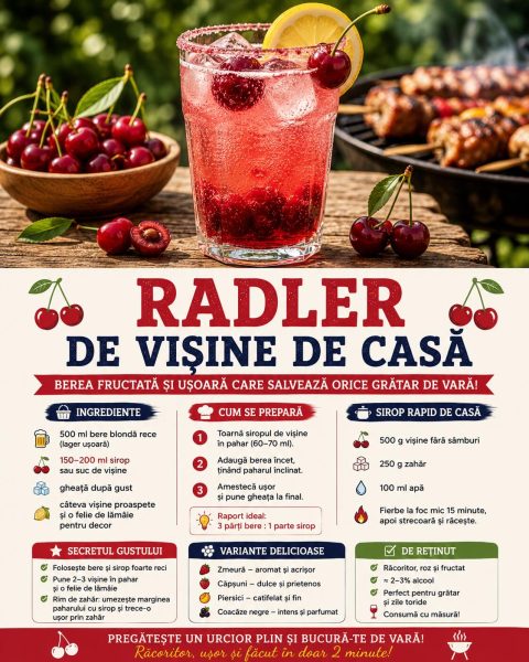 Radler de vișine de casă. Berea fructată și ușoară care salvează orice grătar de vară!