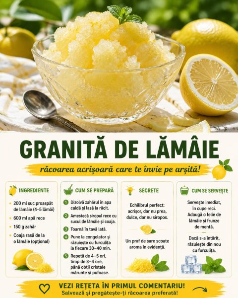 Granită de lămâie, răcoarea acrișoară care te învie pe arșiță. Iată rețeta!