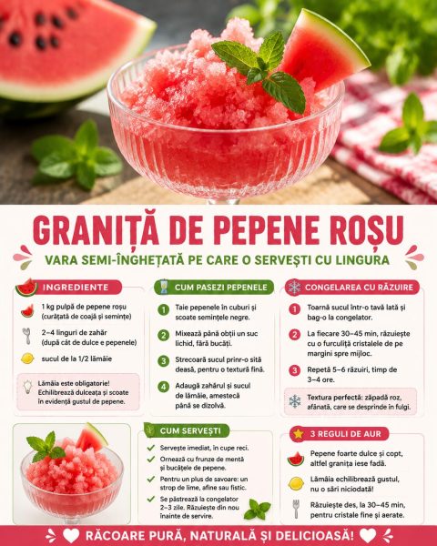 Granită de pepene roșu, vara semi-înghețată pe care o servești cu lingura