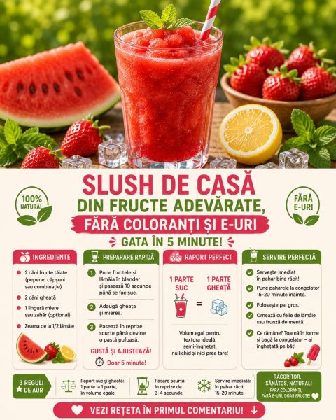 Slush de casă din fructe adevărate, fără coloranți și E-uri. Iată cum îl faci în 5 minute!
