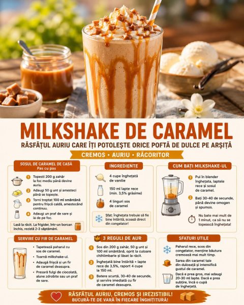 Milkshake de caramel, răsfățul auriu care îți potolește orice poftă de dulce pe arșiță