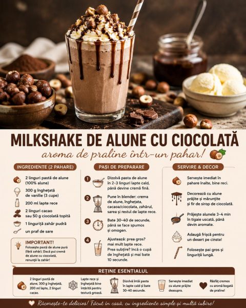 Milkshake de alune cu ciocolată. Iată cum obții aroma bogată de praline într-un pahar!