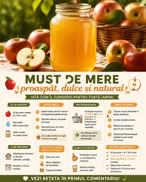 Must de mere proaspăt, dulce și natural. Iată cum îl conservi pentru toată iarna!
