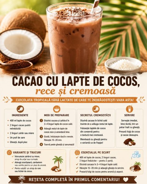Cacao cu lapte de cocos, rece și cremoasă. Ciocolata tropicală fără lactate de care te îndrăgostești vara asta!