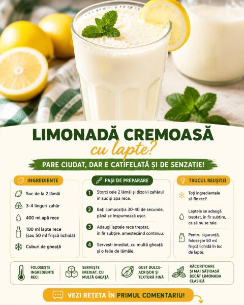 Limonadă cremoasă cu lapte? Pare ciudat, dar e catifelată și de senzație!