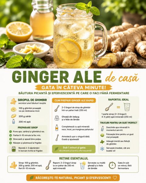 Ginger ale de casă, gata în câteva minute. Băutura picantă și efervescentă pe care o faci fără fermentare