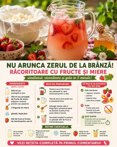 Nu arunca zerul de la brânză! Iată cum faci o răcoritoare cu fructe și miere