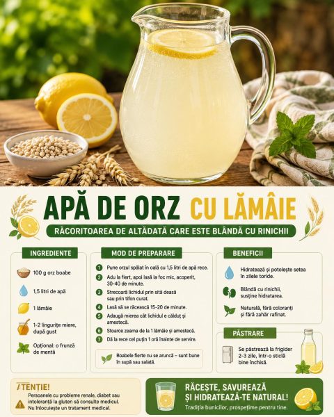 Apă de orz cu lămâie, răcoritoarea de altădată care este blândă cu rinichii