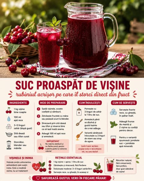 Suc proaspăt de vișine, rubiniul acrișor pe care îl storci direct din fruct