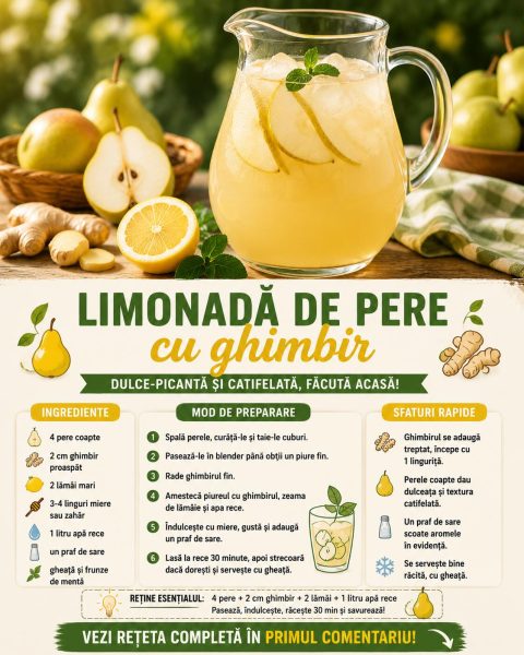 Limonadă de pere cu ghimbir, dulce-picantă și catifelată. Iată cum o faci acasă!