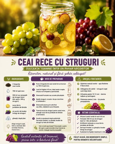 Ceai rece cu struguri, dulceața toamnei într-un pahar răcoritor
