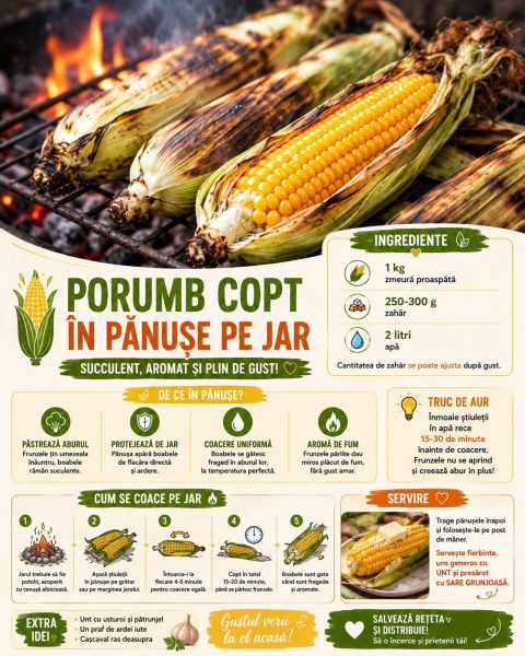 Porumb copt în pănușe pe jar. Iată secretul ca să rămână suculent și aromat!